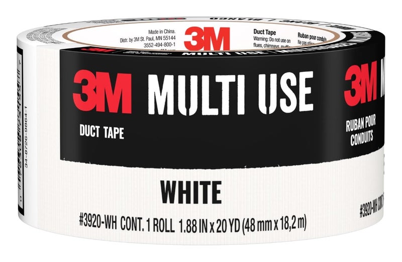 3M Multi-Use Colored Duct Tape, White with Strong Adhesive and Water-Resistant Backing, Multi-Surface 3M Duct Tape for Indoor and Outdoor Use, 1.88 Inches x 20 Yards, 1 Roll (3920-WH) - Image 1
